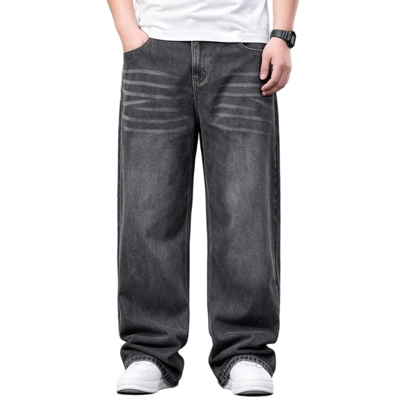 JTSRKL Mens Big & Tall Denim Bottoms Elastic Waist Button Pocket Classic Jeans Loose Relaxed Loose Fit Casual Versatile Trousers