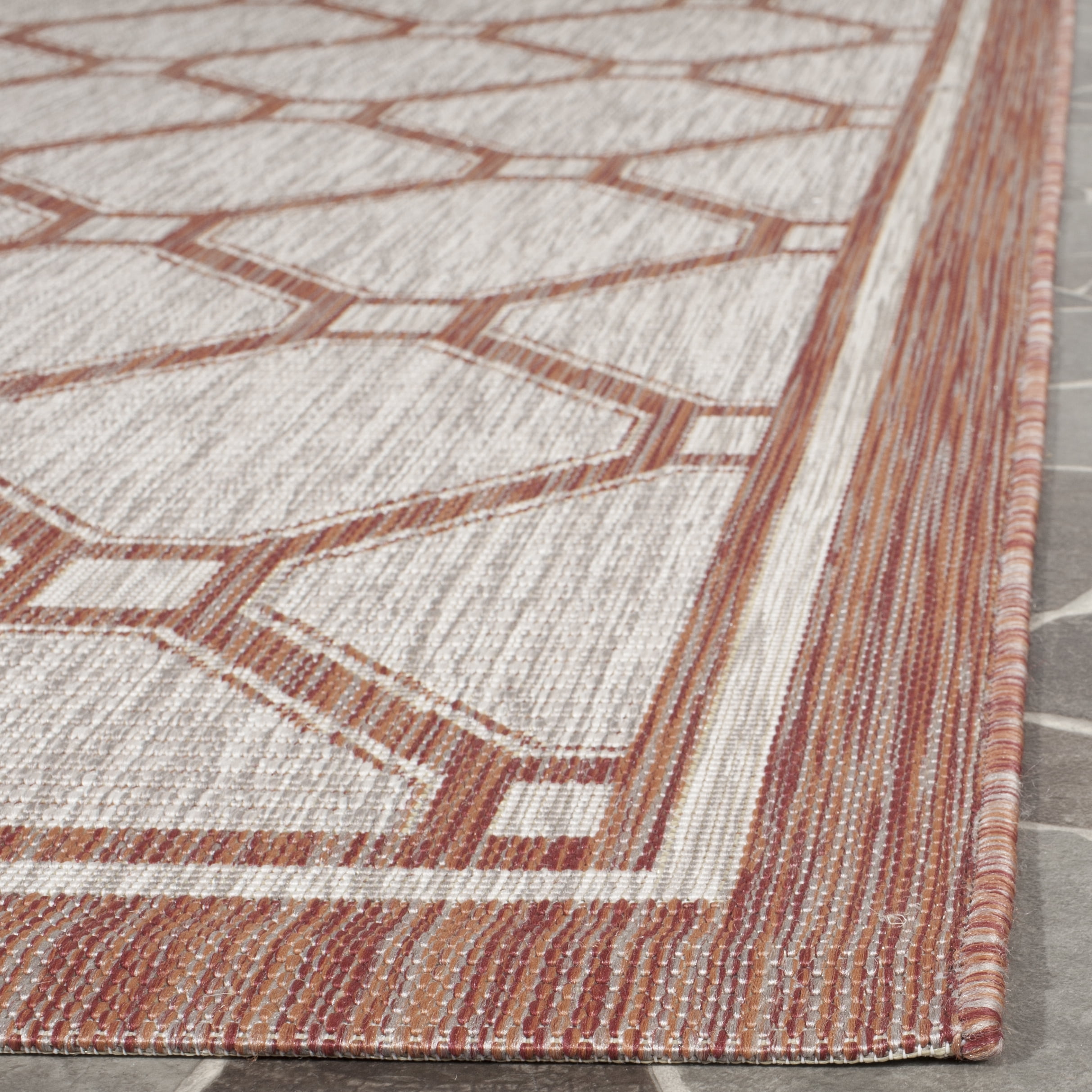 SAFAVIEH Courtyard Maksim Geometric Bordered Indoor/Outdoor Runner, 2'3" x 8', Red/Beige