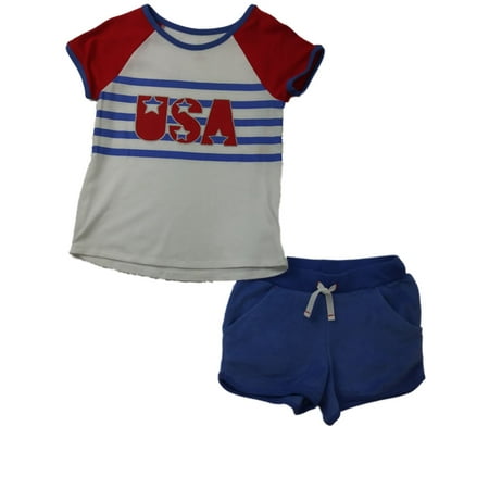 Infant & Toddler Girls Red White Blue USA Sparkle Outfit Terry Cloth 2 Piece Set