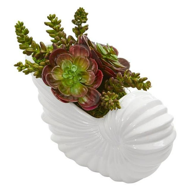 Nearly Natural 8253 Succulent Garden Artificial Plant in Shell Planter