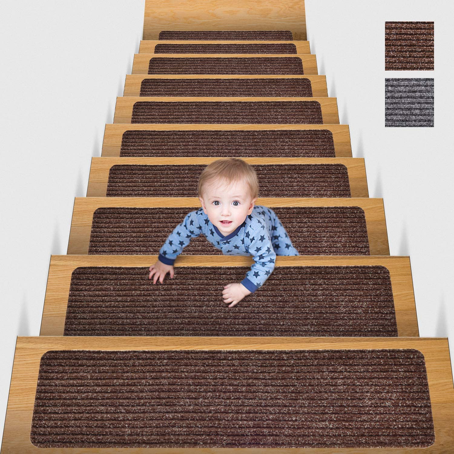 Beige, Set of 15 Anti Moving Grip and Beauty Rug Tread Safety for Kids Elders and Dogs 30 X 8 CrystalMX Non-Slip Carpet Stair Treads