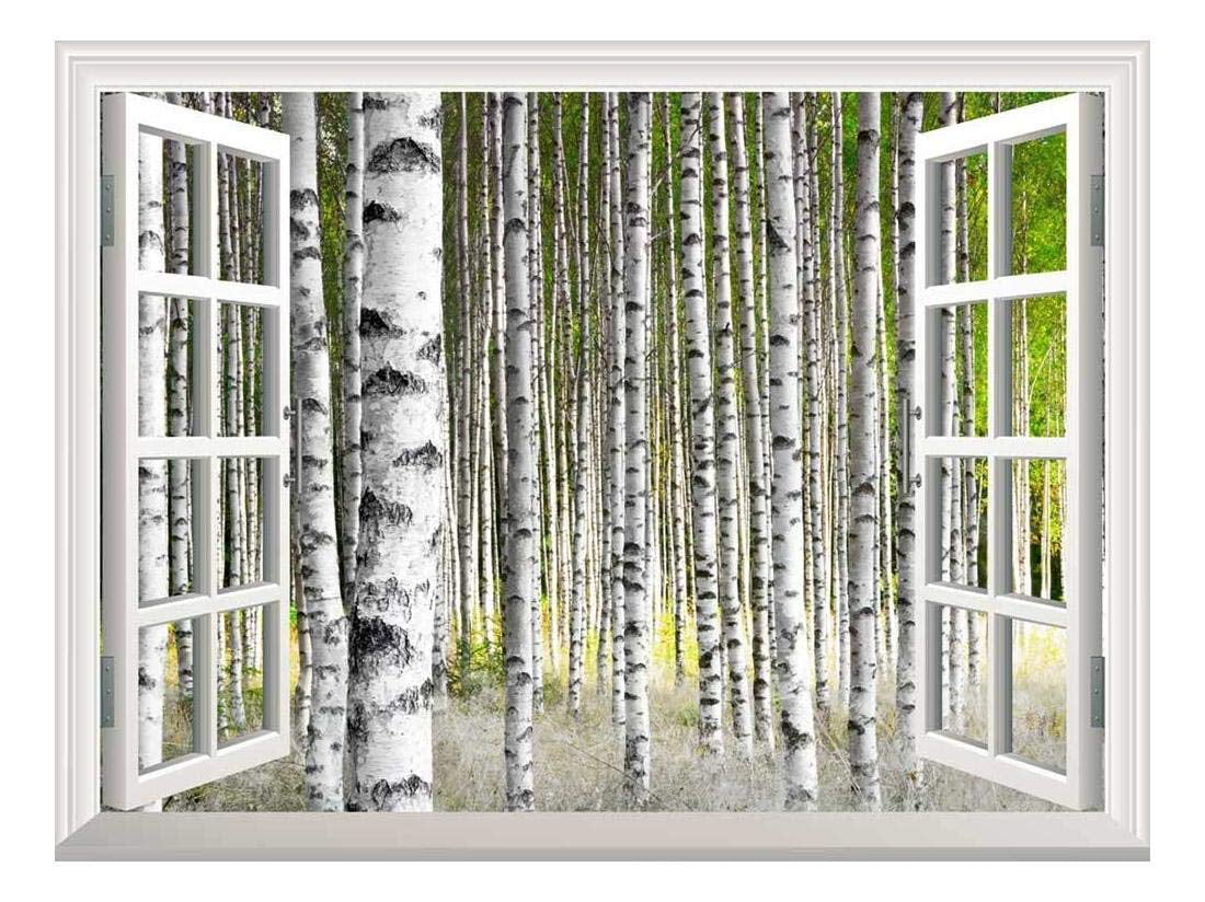 wall26 Removable Wall Sticker/Wall Mural 36x48 Birch Trees in Bright Sunshine in Late Summer Creative Window View Home Decor/Wall Decor