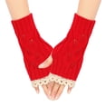 thumbnail image 2 of Jusqu'à 10$ Gants Mitaines Rouges pour Femmes Hiver Dentelle Tricotée Acrylique Fil Creux Demi-Doigts, 2 of 4