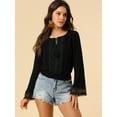 thumbnail image 4 of DARING DIVA Women's Lace Peasant Tie Neck Smocked Hem Cropped Top 2XL Black, 4 of 6