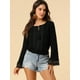 thumbnail image 4 of Allegra K Blusa recortado con dobladillo fruncido y manga de campana con cuello de lazo campesino bordado de encaje para mujer Negro S, 4 of 6