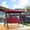 Burgundy, variant on MCombo 3 Seat Outdoor Patio Swings with Adjustable Canopy, Trays, Cushions, Dark Grey