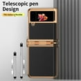 thumbnail image 7 of Nalacover for Samsung Galaxy Z Flip4 Protective Folding Case, S Pen Holder Hinge Protection Lytchee Pattern PU Leather Cover with Pen Stylus, Shockproof Full Coverage Case, Black + Gold, 7 of 7