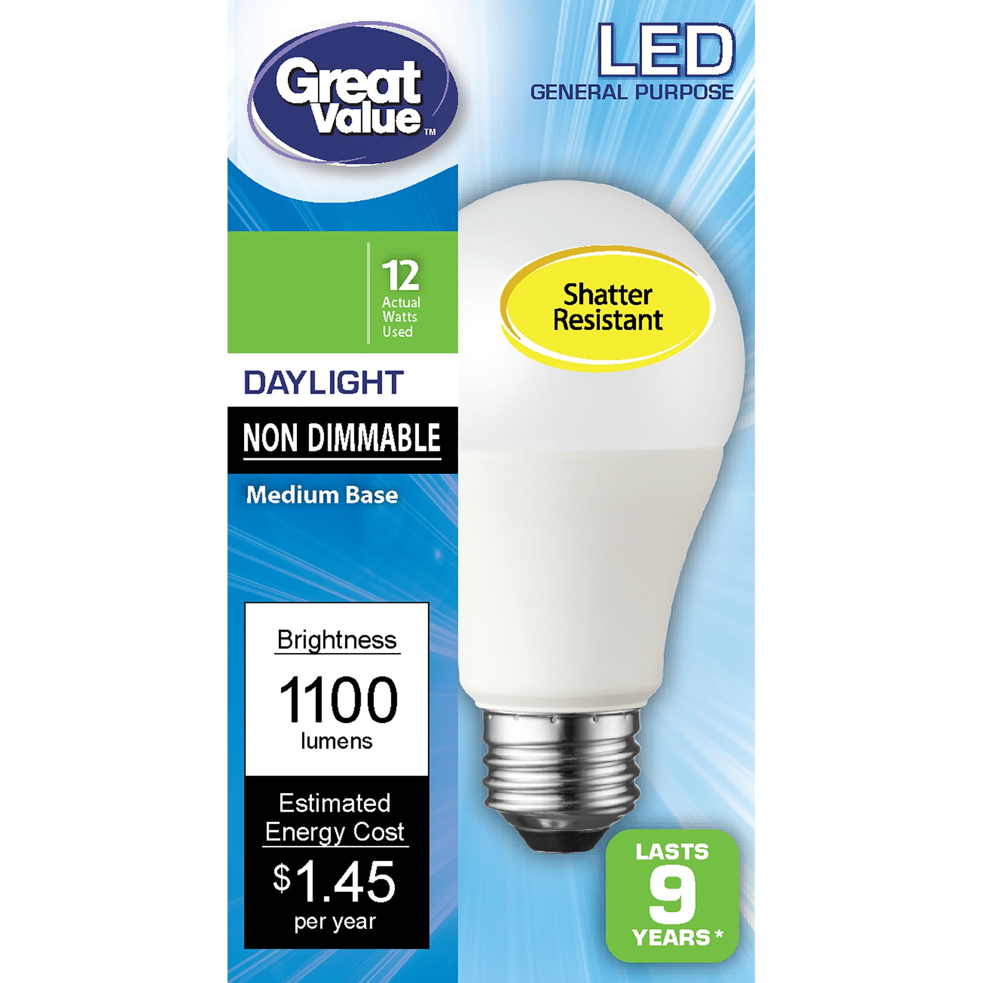 Great Value LED Light Bulb, 12 Watts (75W Equivalent) A19 General
