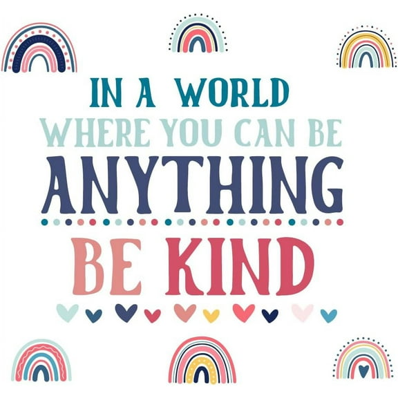 1 set in A World Rainbow Inspirational Wall Decal Classroom Kids Room Bedroom Wall Sticker Colorful Sayings in A World Where You Can Be Anything Be Kind Wall Art