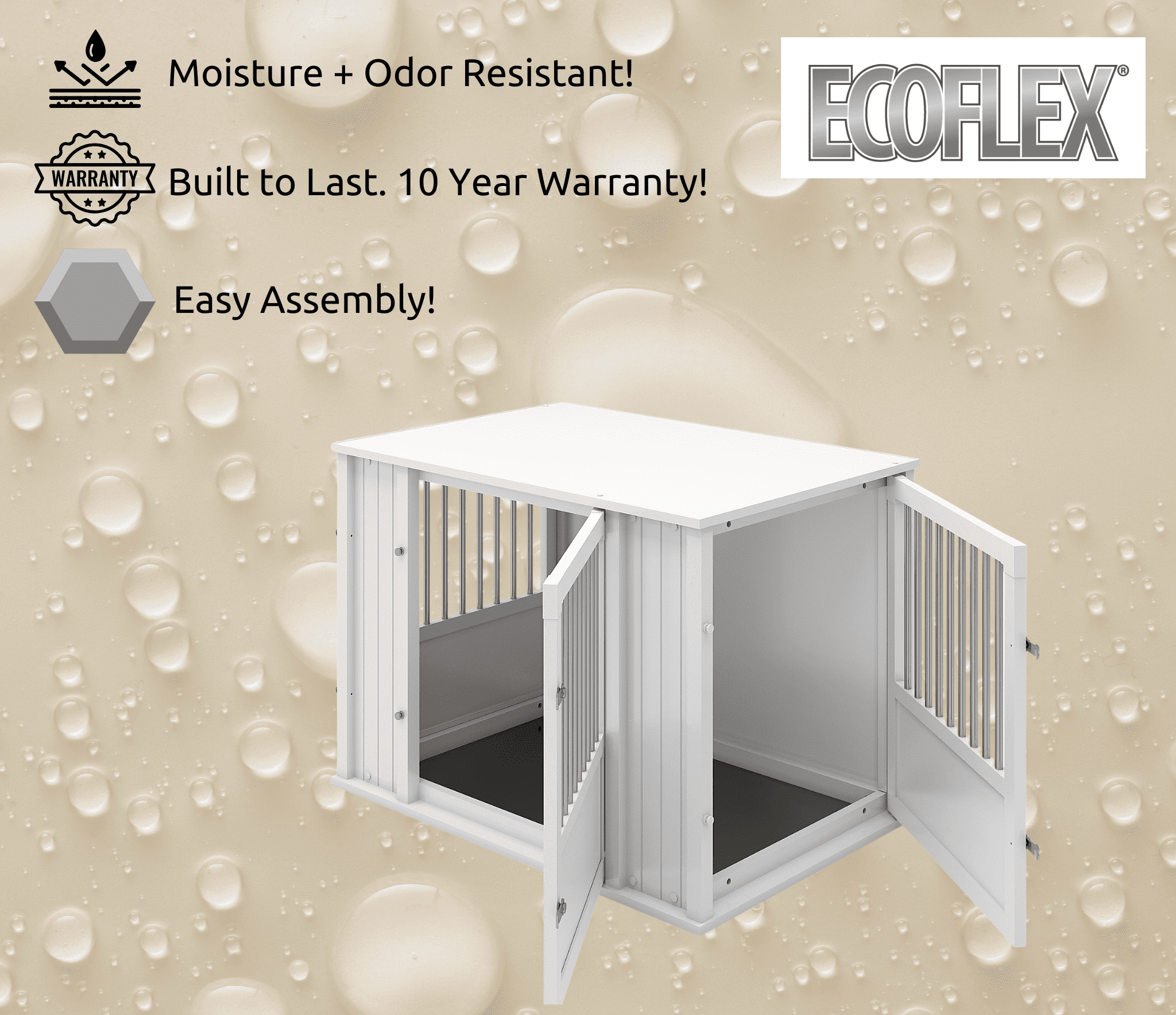 New Age Pet® ECOFLEX® Flexi Door Large Dog Crate in Off White with Brushed Stainless Bars