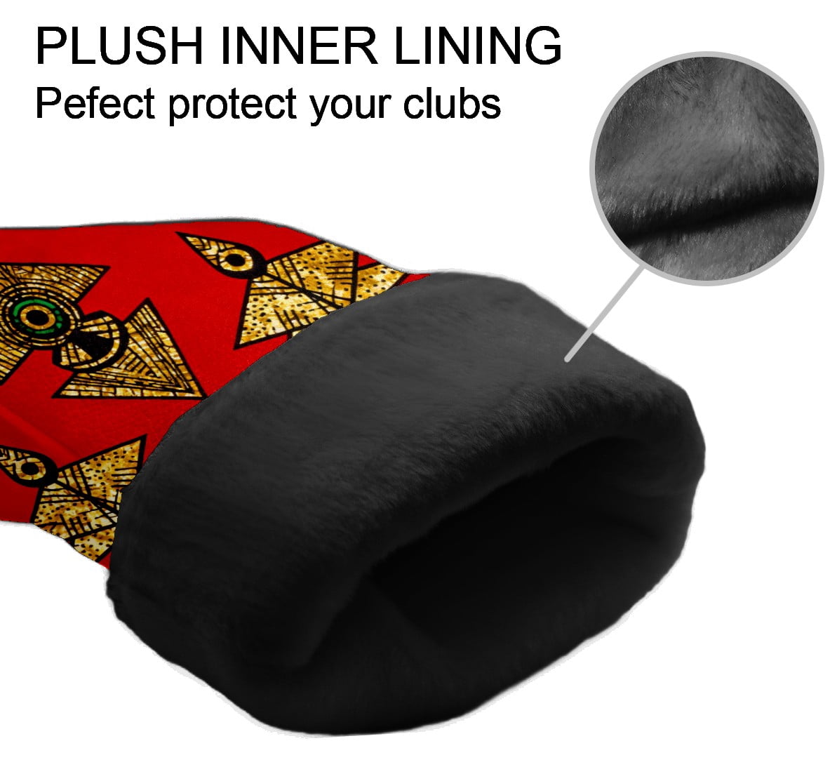 Golf Club Covers, Red GeometricEmblem Premium PU Leather Driver Hybrid Putter Head Covers with Velvet Lining, Waterproof Golf Gifts for Men Women