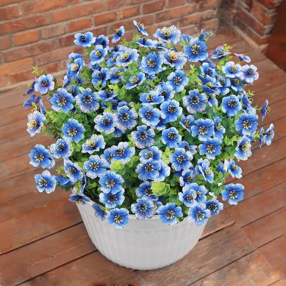 Artificial Flowers for Outdoor Indoor Garden Home Decoration, Faux Flower Daisy with Eucalyptus Leaves, Fake Silk Daisies, UV Resistant, Outdoor Porch, Home Courtyard, Garden Decoration(Blue)