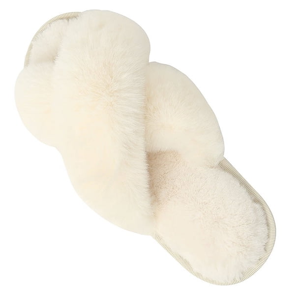 Zapatillas de algodón con tiras cruzadas de felpa para invierno, pantuflas de felpa agrandadas para calidez interior, piel de conejo de imitación alta-baja