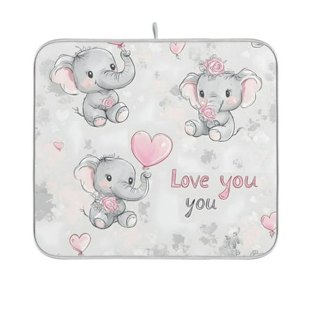 

Yayeee Dish Drying Mat for Kitchen Counter 16 x18 Microfiber Absorbent Pad Cartoon Elephant