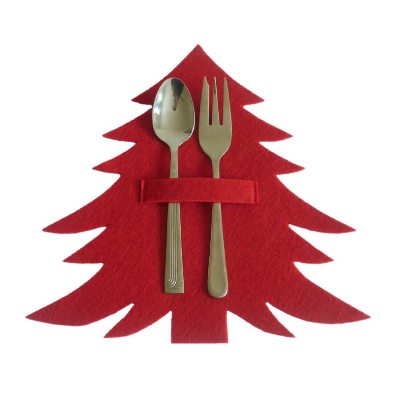 Christmas Decor Tableware Silverware Holder Fork Spoon Pocket Dinner Cutlery Bag 
