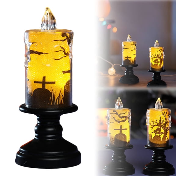 Clearance Under $1.4! 1 Pack Black LED Flameless Pillar Candle with 3D Flickering Flame, Halloween Decor