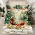thumbnail image 2 of Feelyou Vintage Xmas Carriage Twin Sheet Sets, Winter Jungle Tree Snow Twin Fitted Sheet, Christmas Festival Flat Sheet, Ultra Soft Home Decor, 3pcs, 2 of 7