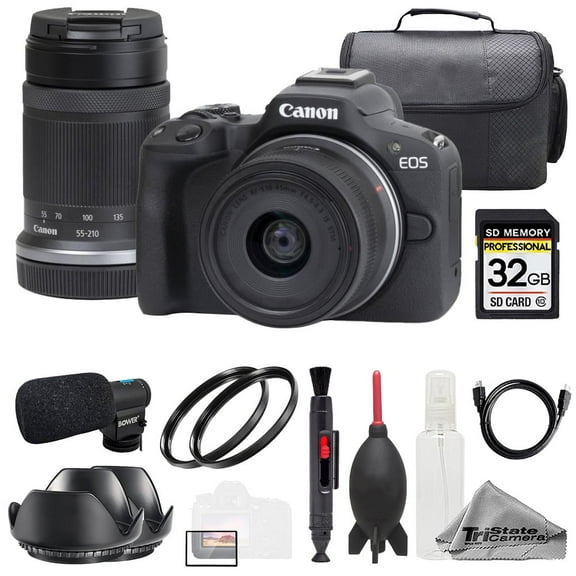 Canon EOS R50   18-45mm & 55-210mm Lenses (Black)   Mic   32GB   Bag- Basic Kit (International Version)