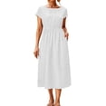 thumbnail image 2 of ClodeEU Women's Round Neck Short Sleeve Tunic Midi Dress,Casual Flowy Dress with Pockets White,Women's Plus L, 2 of 8