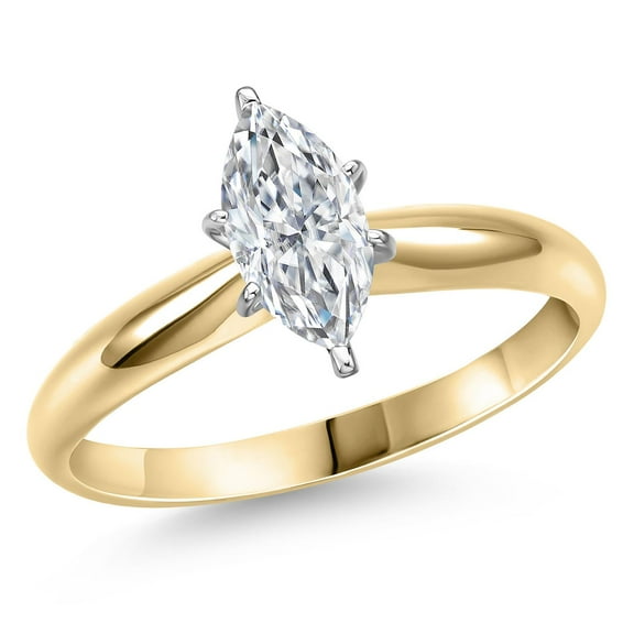 Gem Stone King Two Tone 14K Yellow and White Gold IGI Certified Lab Grown Diamond Solitaire Engagement Ring for Women | 1 Ct Marquise Cut| F-G Color | VS Clarity | Size 7