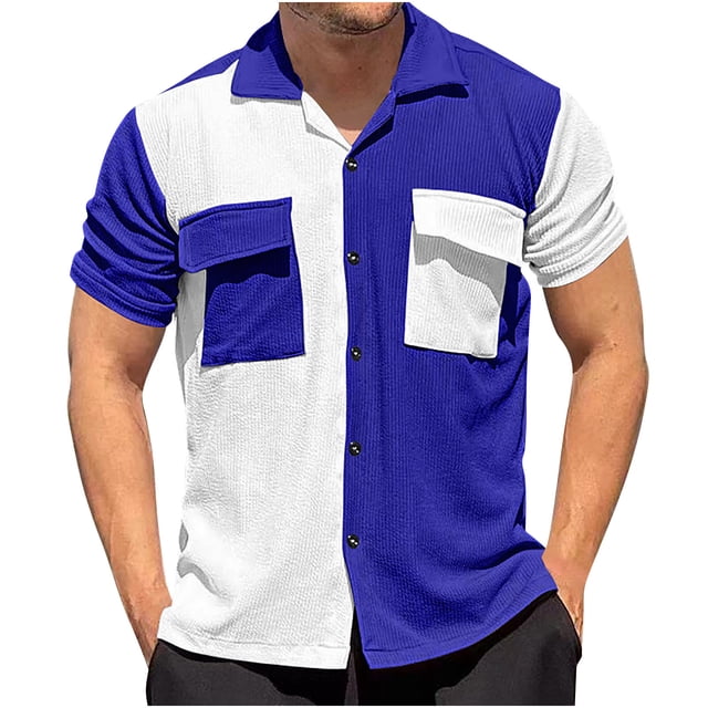 Birdeem Chemises pour Hommes Chemise à Manches Courtes Col Rabattu