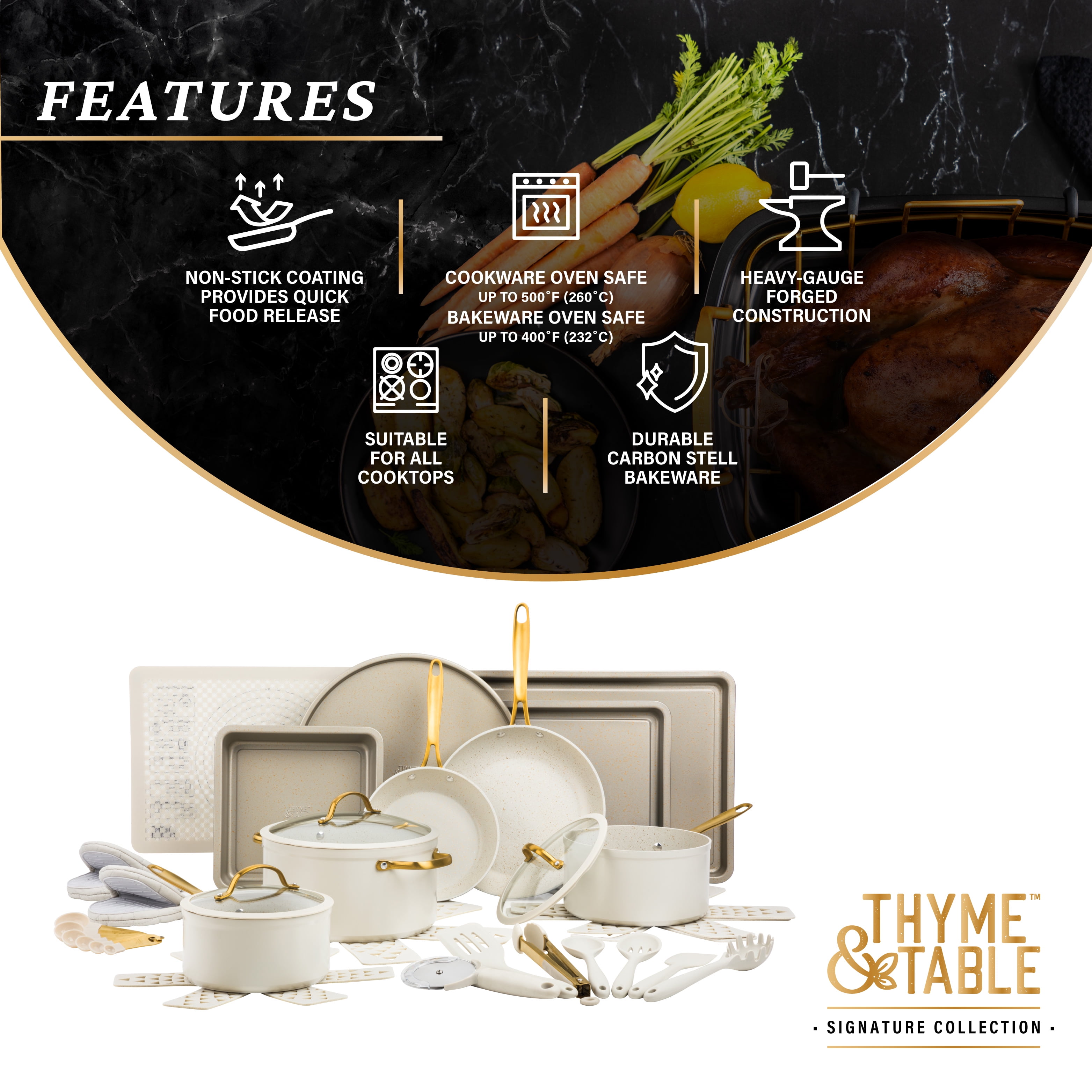 Thyme & Table 32-Piece Cookware & Bakeware Non-Stick Set, Sand 