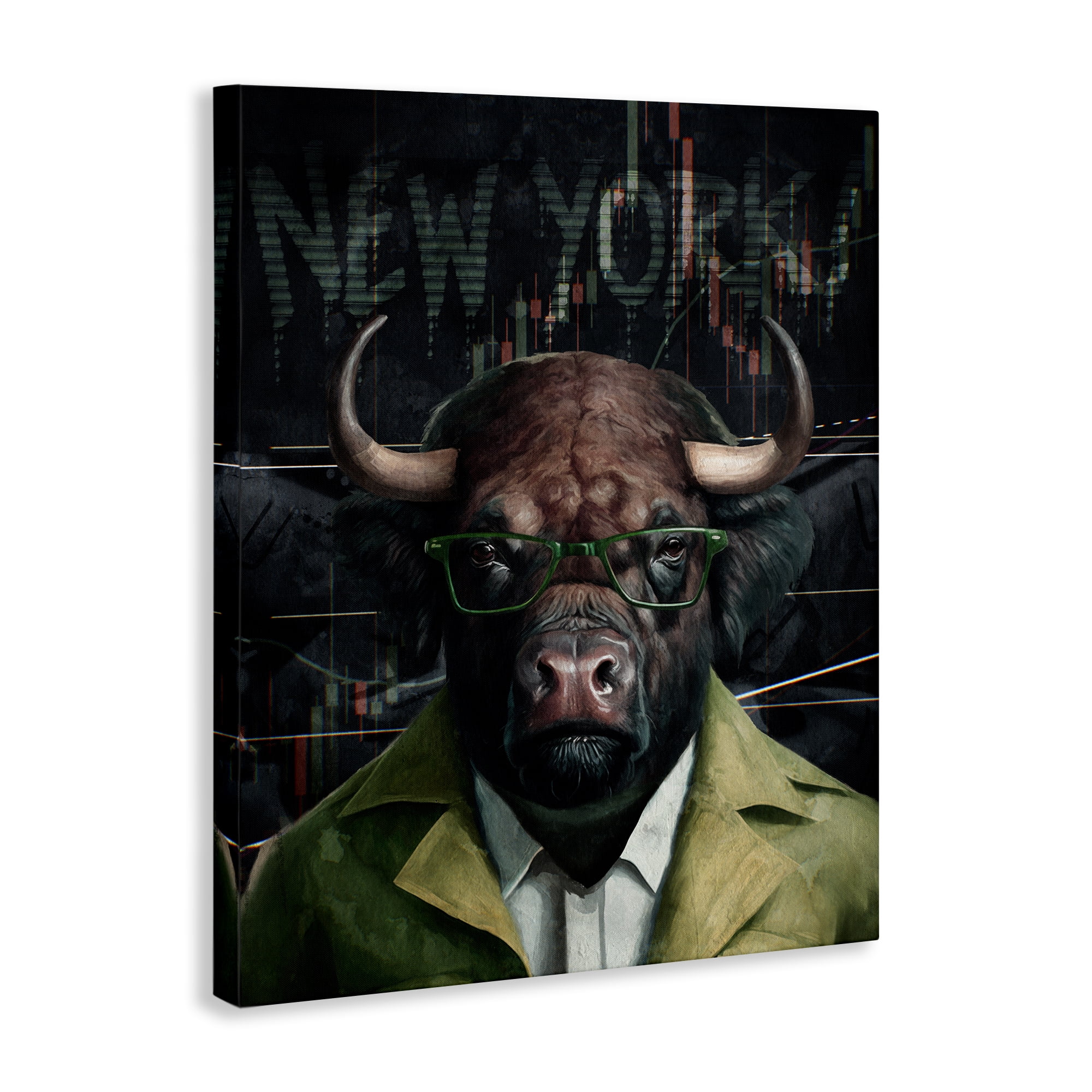 Stupell Industries Stylish Bull New York Animals Painting Wrapped Canvas Art Print Wall Art, 36 x 48