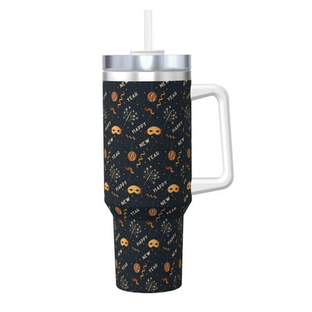 

Daiia New Year Printed 40 oz Tumbler with Handle Ice Bully Insulated Tumbler 2 in 1 Lid Insulated Water Bottle Stainless Steel Travel Coffee Mug