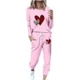 thumbnail image 2 of Puntoco Pijamas para mujer, conjunto de pijamas de invierno con estampado de letras, cuello redondo, manga larga, pantalones, ropa informal para el hogar, 2 of 4