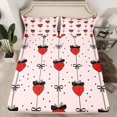 thumbnail image 2 of Homewish Kawaii Sweet Strawberry Twin Sheet Sets,Cute Bowknot Ribbon Twin Fitted Sheet,Black Polka Dots Flat Sheet For Girl Teens,Super Cozy Room Decor,3-Piece, 2 of 7