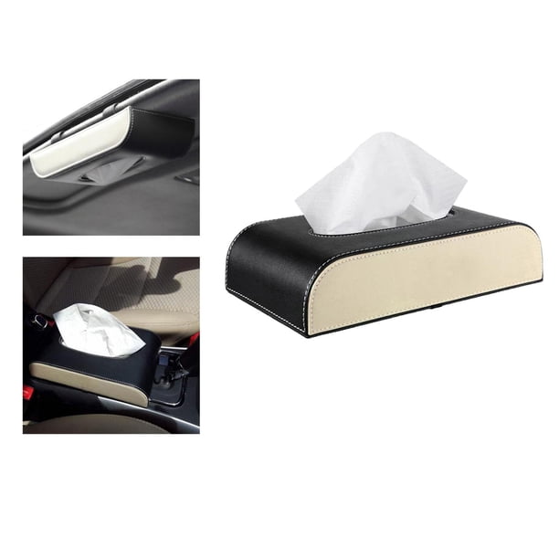 funtasica Auto PU cuero papel toalla caja pañuelos caja almacenamiento de papel para el hogar Negro beige Sharpla caso de tejido de coche