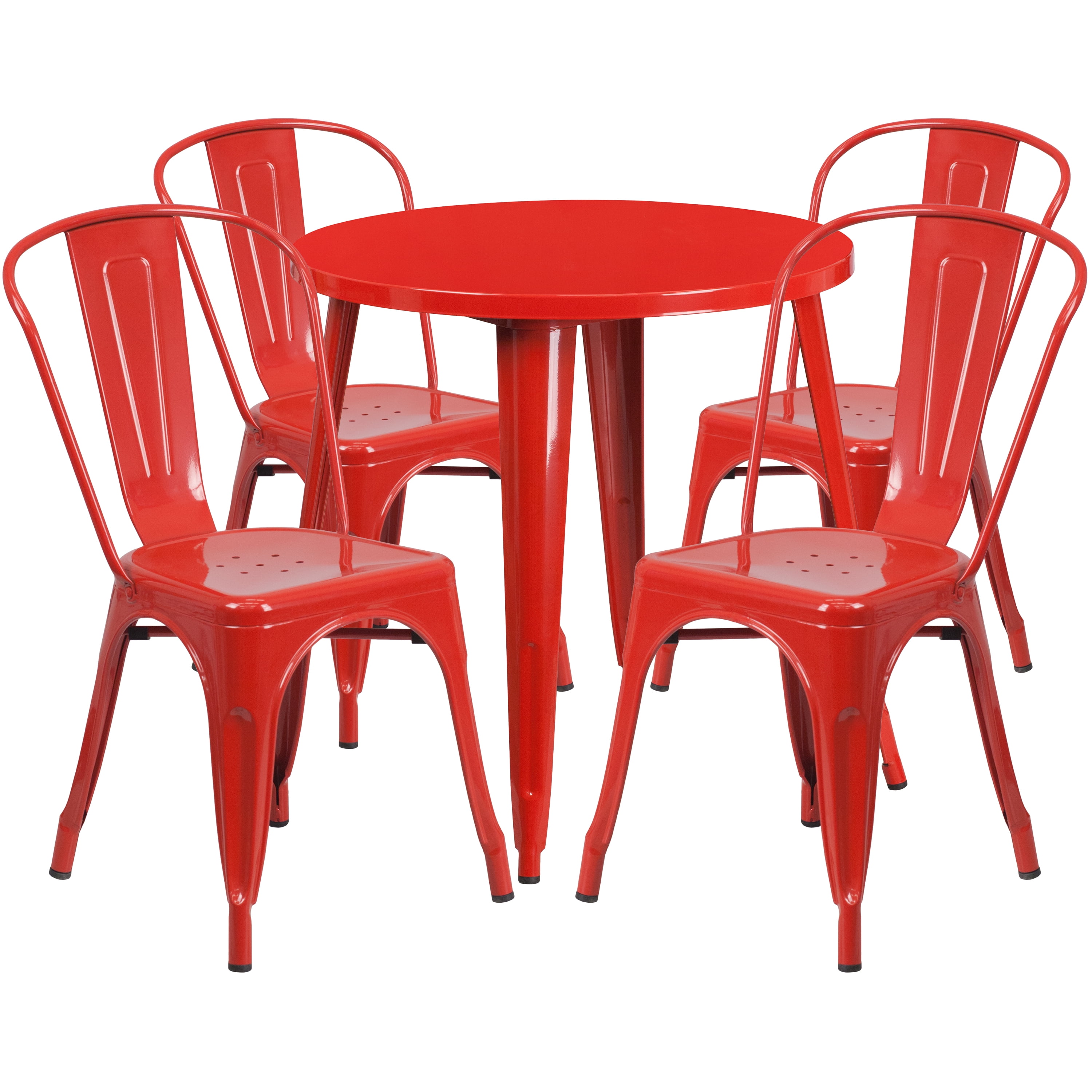 Flash Furniture Commercial Grade 30" Round Red Metal Indoor-Outdoor Table Set with 4 Cafe Chairs - image 2 of 5