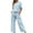 Blue, variant on Womens Pant Suit Short Sleeve Cotton And Linen Summer Matching Half Wide Leg Retro Set Of Two Piece Sets for Women
