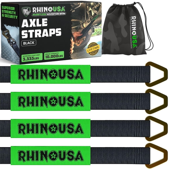 Rhino USA Axle Tie Down Straps - Lab Inspected 11,128lb. Break Strength - Heavy Duty Protective Sleeves & D Rings to Ensure Peace of Mind -