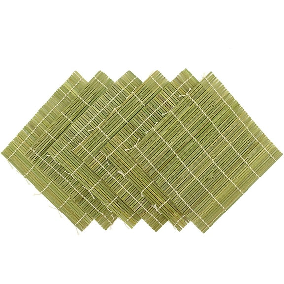 BambooMN 6x Bulk Green Bamboo Sushi Making Rolling Mats 9.5" x 9.5" (Set F) | 100% Bamboo Mats