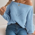 thumbnail image 5 of BSDJILFG Fall Sweatshirt Women Plus Size Off-the-shoulder Shoulder Sweaters Lantern Long Sleeve Crochet Knitted Shirts Loose Fit Pullover Lounge Tops Rollbacks,S-L, 5 of 8