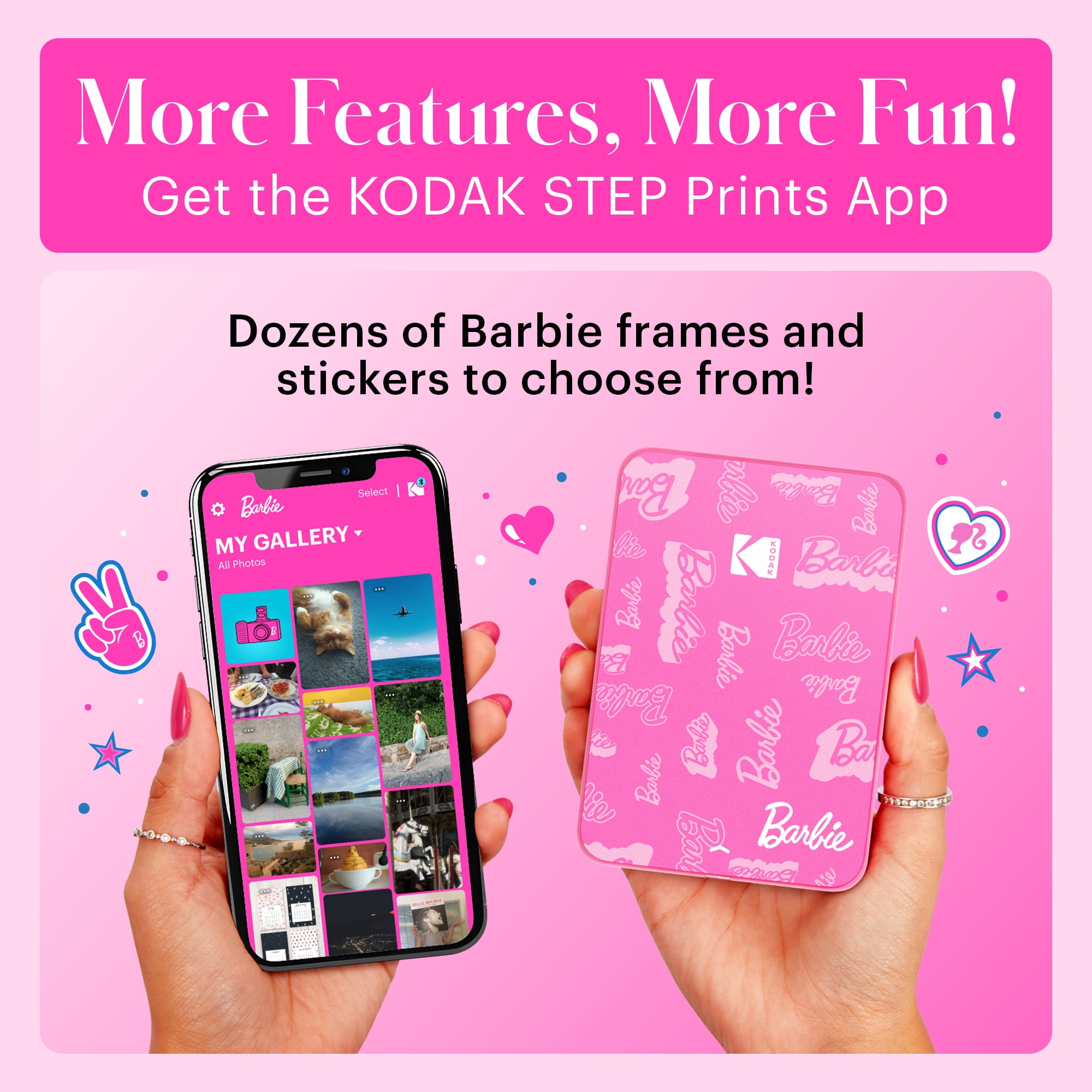 Barbie x Kodak Step Slim Wireless Instant Portable Photo Printer, 2x3" Color Instant Photo Printer