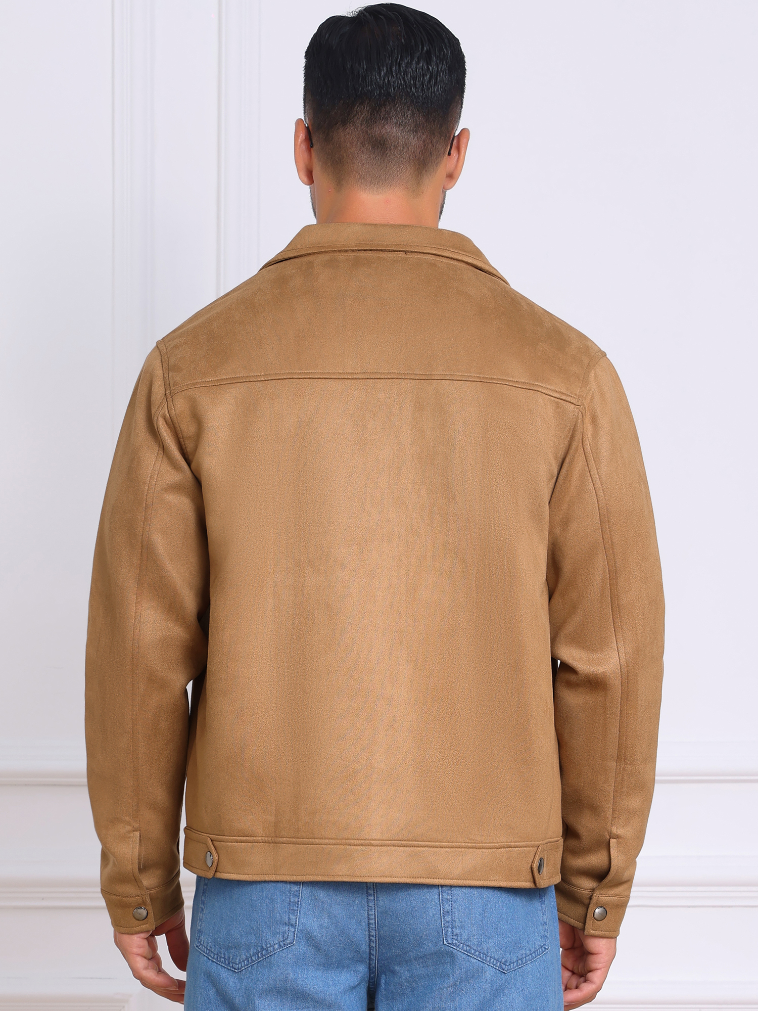 DARING DIVA Men's Collared Zipper Outdoor Wear Vintage Suede Jacket S Khaki