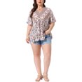 thumbnail image 2 of Agnes Orinda Women's Plus Size Top Floral Print V Neck Ruffled Short Sleeve Shirts Boho Pleated Casual Summer Flowy Blouses 4X Light Pink, 2 of 6