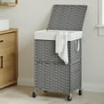 thumbnail image 4 of 90L Slim Laundry Hamper with Wheels, Rolling Laundry Basket with Lid and Renovable Liner Bag, Handwoven Rattan Organizer for bedroom, bathroom, laundry room (Pink), 4 of 8