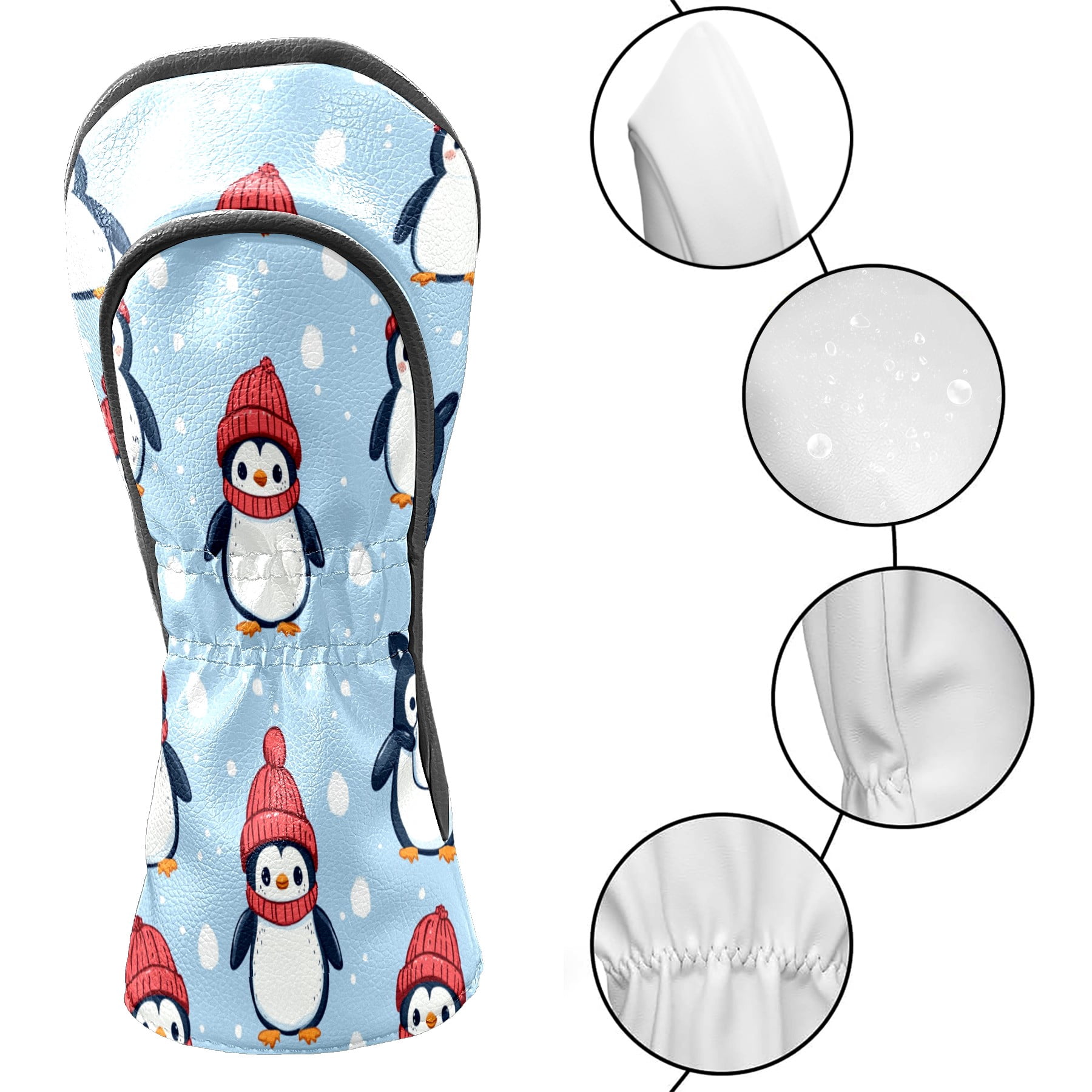 Golf Club Covers PU Leather Waterproof Head Covers for Fairway Woods Hybrids Cartoon Penguin