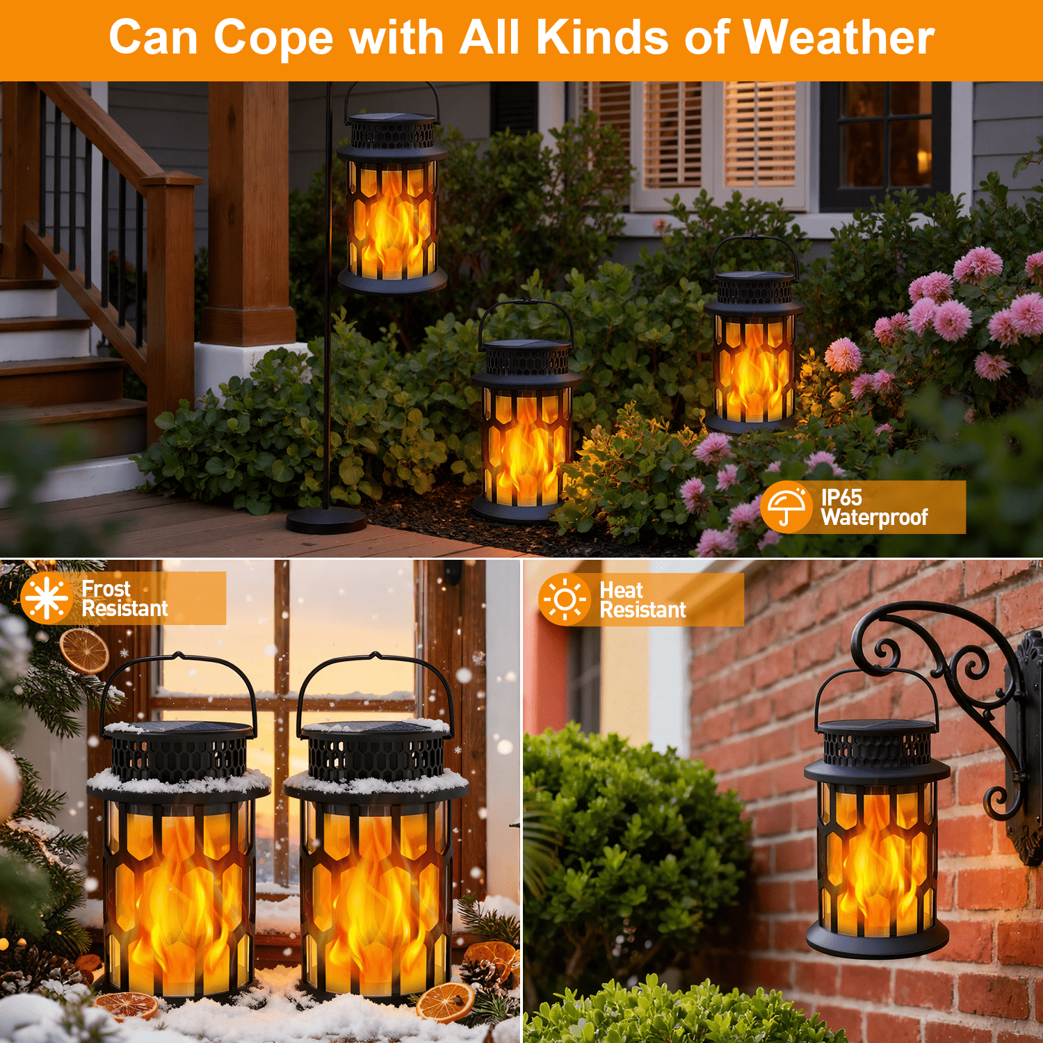 SZRSTH Solar Lights Outdoor, Flickering Flame Solar Lanterns for Garden Patio Yard Decorations