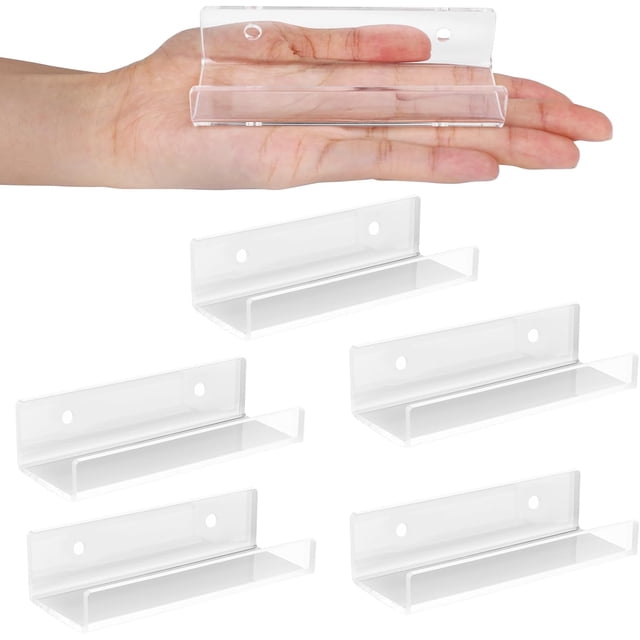 Estante para discos de vinilo, soporte de pared, paquete de 6, soporte para discos de acrílico transparente de 4 pulgadas, estantes de pared flotantes para baño