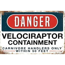 Jesiceny New Tin Sign Danger Velociraptor Containment Aluminum Metal Sign 8x12 INCH