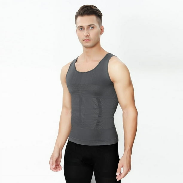 Camiseta interior moldeadora fina para hombre, sin costuras, ajustada, para el abdomen, deportiva, básica