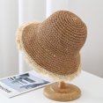 thumbnail image 2 of Sombrero de paja JM MX-0135715FYD para mujer ala ancha ondulada protección solar, 2 of 5