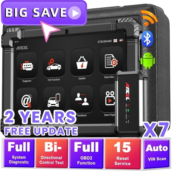 ANCEL X7 OBD2 Scanner Bluetooth Car Code Reader, Full System Bidirectional Scan Tool with 15 Resets, ECU Co-ding for VW Audi, Active Test, DPF TPMS EPB Oil Reset, 2 Years Free Update