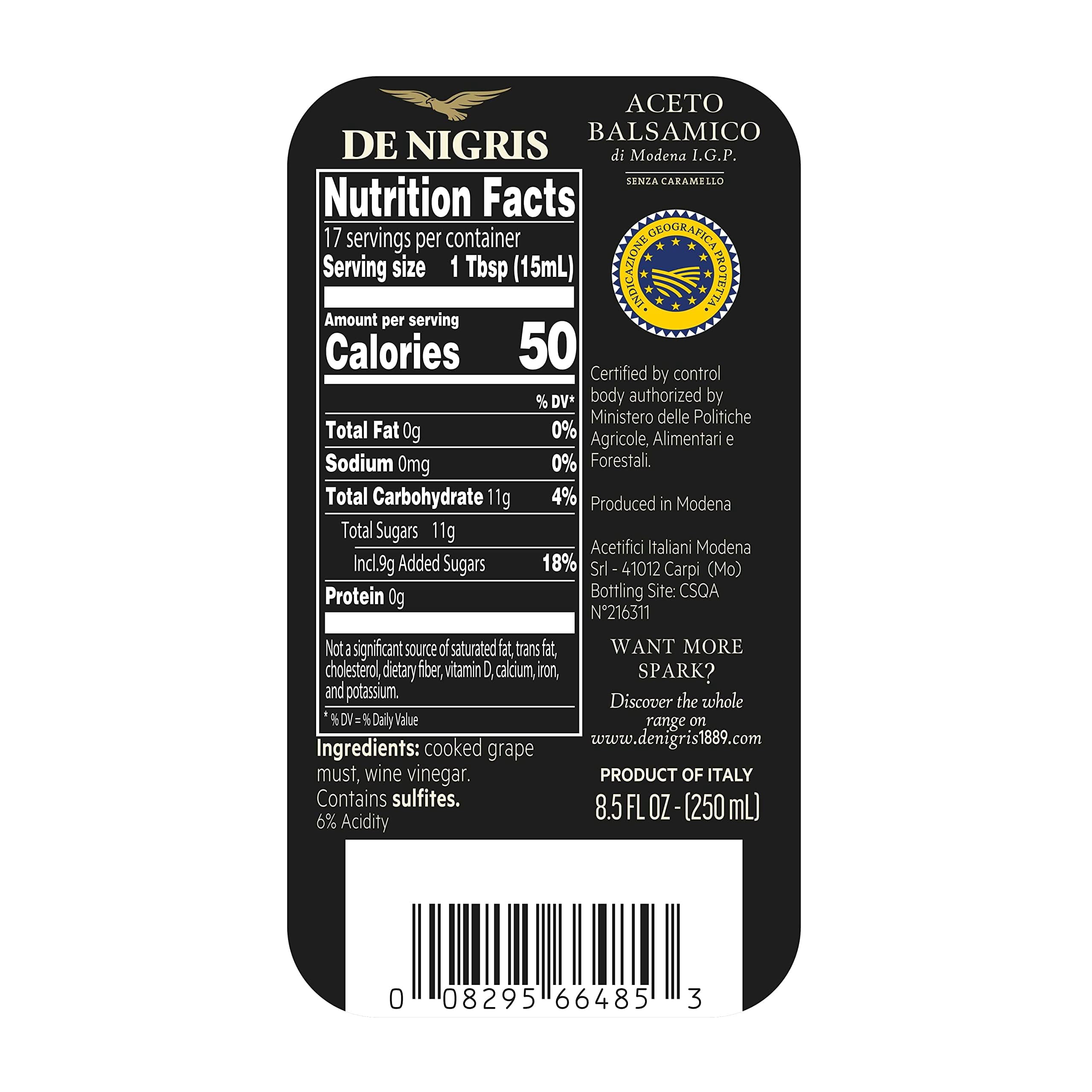 De Nigris vinegar of Modena Founder's Edition with 70% grape must, 8.5 oz (250ml) – rich and intense flavor