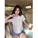 thumbnail image 1 of VISgogo, camiseta para mujer, Tops texturizados, manga corta, solapa, cierre de botón frontal, dobladillo curvo, ropa informal estilo lechuga, Tops VISgogo moda, 1 of 2