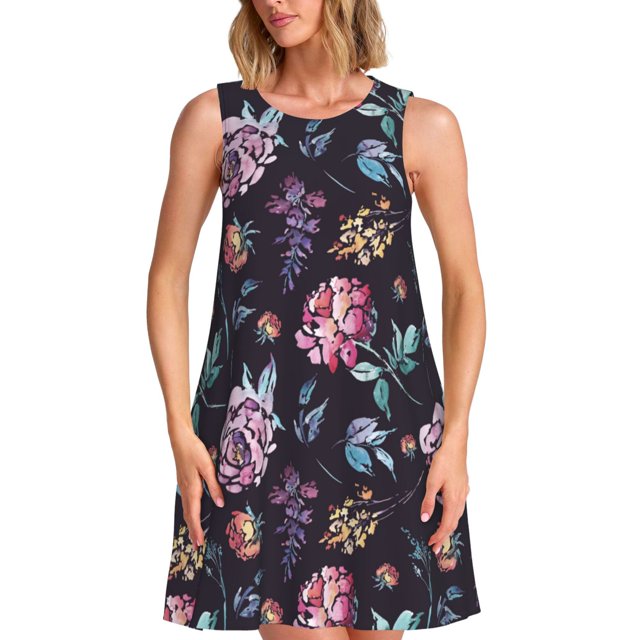 Disketp Roses Flowers para Vestido sin Mangas para Mujeres, Vestidos de Verano para Mujeres, Casual y Holgado para la Playa